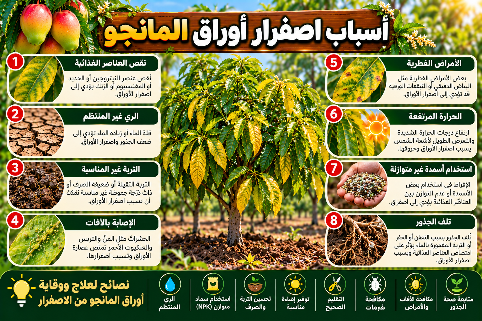 أسباب اصفرار أوراق المانجو